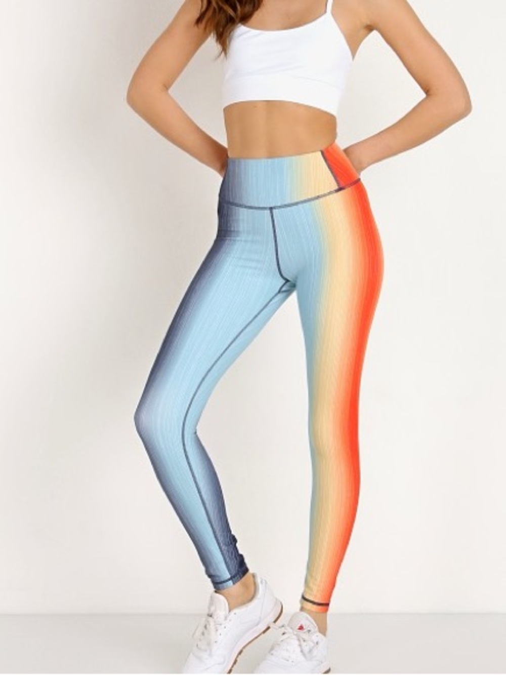 SPLITS59 Kinney 7/8 High-Waist Leggings - Blue/Yellow/Orange